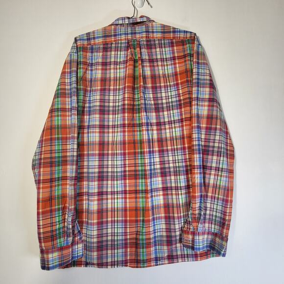 Ralph Lauren Men’s XXL Plaid Shirt Orange Blue Custom Fit Button Down Madras - Picture 2 of 7